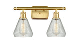 516-2W-SG-G275 2-Light 16" Satin Gold Bath Vanity Light - Clear Crackle Conesus Glass - LED Bulb - Dimmensions: 16 x 7 x 12 - Glass Up or Down: Yes