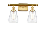 516-2W-SG-G392 2-Light 16" Satin Gold Bath Vanity Light - Clear Ellery Glass - LED Bulb - Dimmensions: 16 x 6.5 x 9 - Glass Up or Down: Yes
