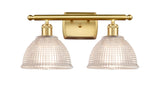 516-2W-SG-G422 2-Light 16" Satin Gold Bath Vanity Light - Clear Arietta Glass - LED Bulb - Dimmensions: 16 x 9.5 x 10 - Glass Up or Down: Yes