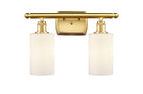 516-2W-SG-G801 2-Light 16" Satin Gold Bath Vanity Light - Matte White Clymer Glass - LED Bulb - Dimmensions: 16 x 6 x 12 - Glass Up or Down: Yes