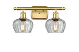 516-2W-SG-G92 2-Light 16" Satin Gold Bath Vanity Light - Clear Fenton Glass - LED Bulb - Dimmensions: 16 x 8 x 10.5 - Glass Up or Down: Yes