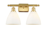 516-2W-SG-GBD-751 2-Light 18" Satin Gold Bath Vanity Light - Matte White Ballston Dome Glass - LED Bulb - Dimmensions: 18 x 8.125 x 11.25 - Glass Up or Down: Yes