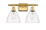 2-Light 18" Satin Gold Bath Vanity Light - Clear Ballston Dome Glass - LED Bulbs Included