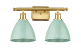 516-2W-SG-MBD-75-SF 2-Light 17.5" Satin Gold Bath Vanity Light - Seafoam Plymouth Dome Shade - LED Bulb - Dimmensions: 17.5 x 7.875 x 10.75 - Glass Up or Down: Yes