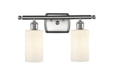 516-2W-SN-G801 2-Light 16" Brushed Satin Nickel Bath Vanity Light - Matte White Clymer Glass - LED Bulb - Dimmensions: 16 x 6 x 12 - Glass Up or Down: Yes