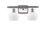 516-2W-SN-G91 2-Light 16" Brushed Satin Nickel Bath Vanity Light - Matte White Fenton Glass - LED Bulb - Dimmensions: 16 x 8 x 10.5 - Glass Up or Down: Yes