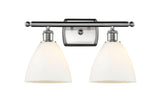 516-2W-SN-GBD-751 2-Light 18" Brushed Satin Nickel Bath Vanity Light - Matte White Ballston Dome Glass - LED Bulb - Dimmensions: 18 x 8.125 x 11.25 - Glass Up or Down: Yes