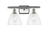516-2W-SN-GBD-752 2-Light 18" Brushed Satin Nickel Bath Vanity Light - Clear Ballston Dome Glass - LED Bulb - Dimmensions: 18 x 8.125 x 11.25 - Glass Up or Down: Yes