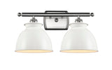 516-2W-SN-M14-W 2-Light 18" Brushed Satin Nickel Bath Vanity Light - White Adirondack Shade - LED Bulb - Dimmensions: 18 x 10 x 12 - Glass Up or Down: Yes