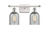 516-2W-WPC-G257 2-Light 16" White and Polished Chrome Bath Vanity Light - Charcoal Caledonia Glass - LED Bulb - Dimmensions: 16 x 6.5 x 12 - Glass Up or Down: Yes