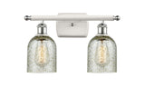 516-2W-WPC-G259 2-Light 16" White and Polished Chrome Bath Vanity Light - Mica Caledonia Glass - LED Bulb - Dimmensions: 16 x 6.5 x 12 - Glass Up or Down: Yes