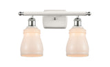 516-2W-WPC-G391 2-Light 16" White and Polished Chrome Bath Vanity Light - White Ellery Glass - LED Bulb - Dimmensions: 16 x 6.5 x 9 - Glass Up or Down: Yes