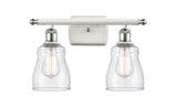 516-2W-WPC-G392 2-Light 16" White and Polished Chrome Bath Vanity Light - Clear Ellery Glass - LED Bulb - Dimmensions: 16 x 6.5 x 9 - Glass Up or Down: Yes