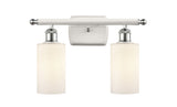 516-2W-WPC-G801 2-Light 16" White and Polished Chrome Bath Vanity Light - Matte White Clymer Glass - LED Bulb - Dimmensions: 16 x 6 x 12 - Glass Up or Down: Yes