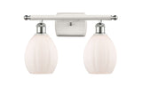 516-2W-WPC-G81 2-Light 16" White and Polished Chrome Bath Vanity Light - Matte White Eaton Glass - LED Bulb - Dimmensions: 16 x 7 x 12 - Glass Up or Down: Yes