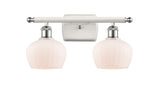 516-2W-WPC-G91 2-Light 16" White and Polished Chrome Bath Vanity Light - Matte White Fenton Glass - LED Bulb - Dimmensions: 16 x 8 x 10.5 - Glass Up or Down: Yes