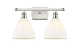 516-2W-WPC-GBD-751 2-Light 18" White and Polished Chrome Bath Vanity Light - Matte White Ballston Dome Glass - LED Bulb - Dimmensions: 18 x 8.125 x 11.25 - Glass Up or Down: Yes