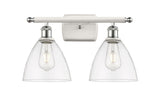 516-2W-WPC-GBD-752 2-Light 18" White and Polished Chrome Bath Vanity Light - Clear Ballston Dome Glass - LED Bulb - Dimmensions: 18 x 8.125 x 11.25 - Glass Up or Down: Yes