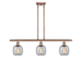 516-3I-AC-G104 3-Light 36" Antique Copper Island Light - Seedy Belfast Glass - LED Bulb - Dimmensions: 36 x 6 x 10<br>Minimum Height : 19.375<br>Maximum Height : 43.375 - Sloped Ceiling Compatible: Yes