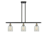 516-3I-BAB-G2511 3-Light 36" Black Antique Brass Island Light - Mouchette Caledonia Glass - LED Bulb - Dimmensions: 36 x 5 x 10<br>Minimum Height : 19.375<br>Maximum Height : 43.375 - Sloped Ceiling Compatible: Yes