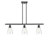 516-3I-BK-G394 3-Light 36" Matte Black Island Light - Seedy Ellery Glass - LED Bulb - Dimmensions: 36 x 5 x 10<br>Minimum Height : 19.375<br>Maximum Height : 43.375 - Sloped Ceiling Compatible: Yes