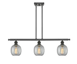 516-3I-OB-G104 3-Light 36" Oil Rubbed Bronze Island Light - Seedy Belfast Glass - LED Bulb - Dimmensions: 36 x 6 x 10<br>Minimum Height : 19.375<br>Maximum Height : 43.375 - Sloped Ceiling Compatible: Yes