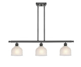 516-3I-OB-G411 3-Light 36" Oil Rubbed Bronze Island Light - White Dayton Glass - LED Bulb - Dimmensions: 36 x 5.5 x 9.5<br>Minimum Height : 19.375<br>Maximum Height : 43.375 - Sloped Ceiling Compatible: Yes