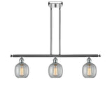 516-3I-PC-G104 3-Light 36" Polished Chrome Island Light - Seedy Belfast Glass - LED Bulb - Dimmensions: 36 x 6 x 10<br>Minimum Height : 19.375<br>Maximum Height : 43.375 - Sloped Ceiling Compatible: Yes