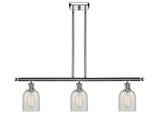 516-3I-PC-G2511 3-Light 36" Polished Chrome Island Light - Mouchette Caledonia Glass - LED Bulb - Dimmensions: 36 x 5 x 10<br>Minimum Height : 19.375<br>Maximum Height : 43.375 - Sloped Ceiling Compatible: Yes