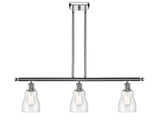 516-3I-PC-G394 3-Light 36" Polished Chrome Island Light - Seedy Ellery Glass - LED Bulb - Dimmensions: 36 x 5 x 10<br>Minimum Height : 19.375<br>Maximum Height : 43.375 - Sloped Ceiling Compatible: Yes