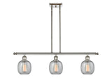 516-3I-PN-G104 3-Light 36" Polished Nickel Island Light - Seedy Belfast Glass - LED Bulb - Dimmensions: 36 x 6 x 10<br>Minimum Height : 19.375<br>Maximum Height : 43.375 - Sloped Ceiling Compatible: Yes