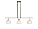 516-3I-PN-G411 3-Light 36" Polished Nickel Island Light - White Dayton Glass - LED Bulb - Dimmensions: 36 x 5.5 x 9.5<br>Minimum Height : 19.375<br>Maximum Height : 43.375 - Sloped Ceiling Compatible: Yes