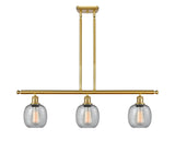 516-3I-SG-G104 3-Light 36" Satin Gold Island Light - Seedy Belfast Glass - LED Bulb - Dimmensions: 36 x 6 x 10<br>Minimum Height : 19.375<br>Maximum Height : 43.375 - Sloped Ceiling Compatible: Yes
