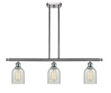 516-3I-SN-G2511 3-Light 36" Brushed Satin Nickel Island Light - Mouchette Caledonia Glass - LED Bulb - Dimmensions: 36 x 5 x 10<br>Minimum Height : 19.375<br>Maximum Height : 43.375 - Sloped Ceiling Compatible: Yes