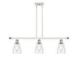 516-3I-WPC-G394 3-Light 36" White and Polished Chrome Island Light - Seedy Ellery Glass - LED Bulb - Dimmensions: 36 x 5 x 10<br>Minimum Height : 19.375<br>Maximum Height : 43.375 - Sloped Ceiling Compatible: Yes