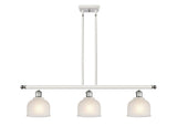 516-3I-WPC-G411 3-Light 36" White and Polished Chrome Island Light - White Dayton Glass - LED Bulb - Dimmensions: 36 x 5.5 x 9.5<br>Minimum Height : 19.375<br>Maximum Height : 43.375 - Sloped Ceiling Compatible: Yes