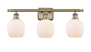 3-Light 26" Antique Brass Bath Vanity Light - Matte White Belfast Glass LED
