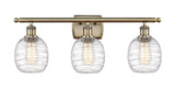 3-Light 26" Antique Brass Bath Vanity Light - Deco Swirl Belfast Glass - LED Bulbs Included