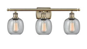 3-Light 26" Antique Brass Bath Vanity Light - Seedy Belfast Glass LED