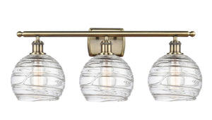 3-Light 26" Antique Brass Bath Vanity Light - Clear Athens Deco Swirl 8" Glass LED