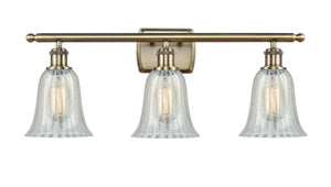 3-Light 26" Antique Brass Bath Vanity Light - Mouchette Hanover Glass LED