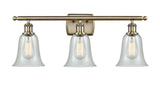 3-Light 26" Antique Brass Bath Vanity Light - Fishnet Hanover Glass LED