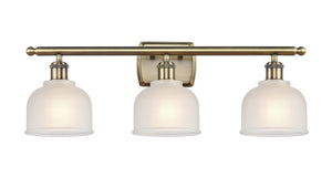 3-Light 26" Antique Brass Bath Vanity Light - White Dayton Glass LED