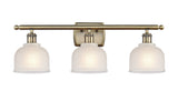 3-Light 26" Antique Brass Bath Vanity Light - White Dayton Glass LED