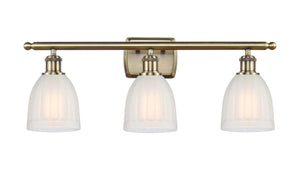 3-Light 26" Antique Brass Bath Vanity Light - White Brookfield Glass LED