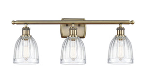 3-Light 26" Antique Brass Bath Vanity Light - Clear Brookfield Glass LED