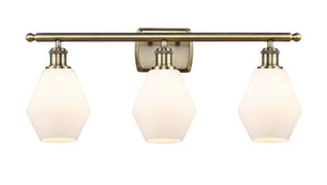 3-Light 26" Antique Brass Bath Vanity Light - Cased Matte White Cindyrella 6" Glass LED