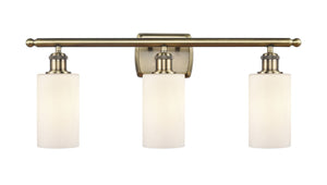 3-Light 26" Antique Brass Bath Vanity Light - Matte White Clymer Glass LED