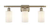 3-Light 26" Antique Brass Bath Vanity Light - Matte White Clymer Glass LED