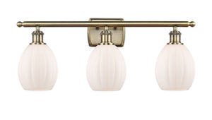 3-Light 26" Antique Brass Bath Vanity Light - Matte White Eaton Glass LED